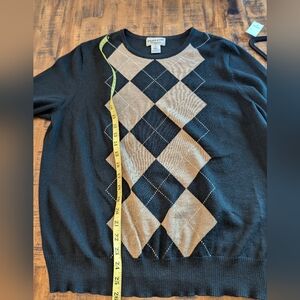 Pendleton Black and Tan Argyle Crewneck Sweater 1x 100% Wool